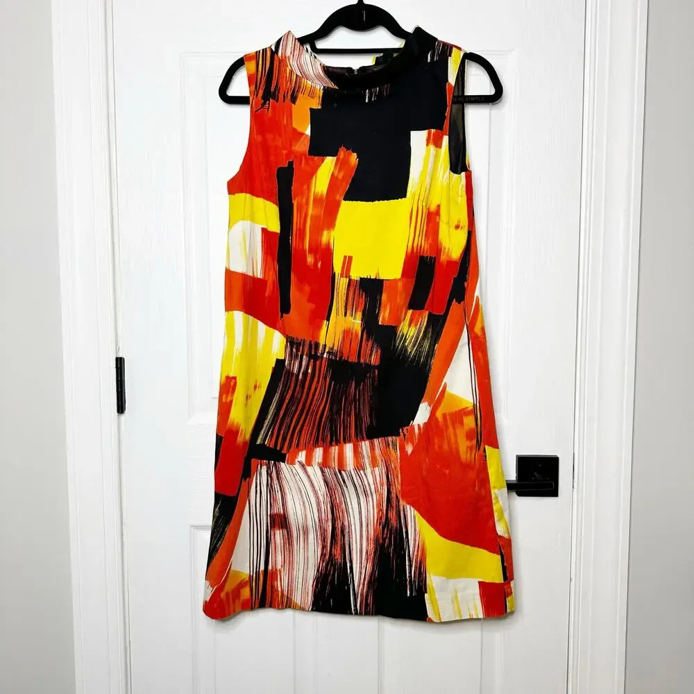 SoCa St. John Size S‎ Vibrant Abstract Print Shift Dress Multicolor